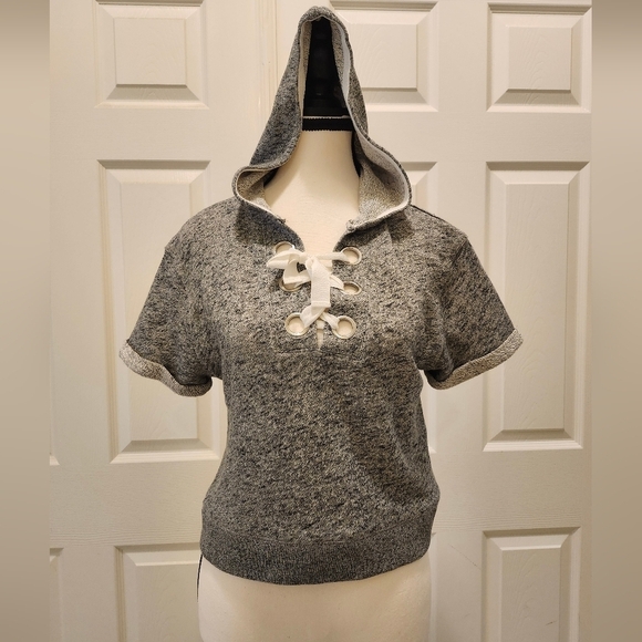 10 Crosby Derek Lam Lace Up Cropped Sweatshirt Top XS - Picture 1 of 8